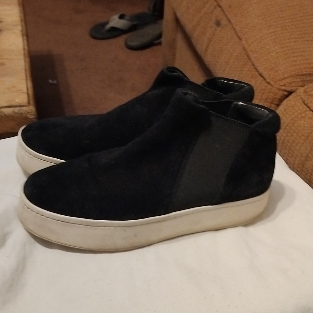 VINCE Wade high top black suede platform slip on sneaker